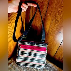 Fossil’s Coated Canvas Crossbody Bag; Pink, Black & White; GUC